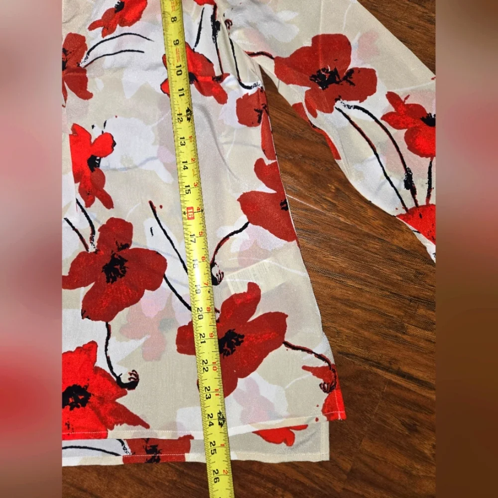 J. Crew Red Poppy Floral Long Sleeve Silk Blouse